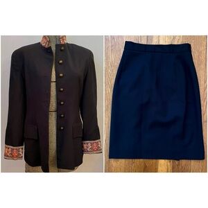 Vintage Citi Blazer w/ Tapestry Collar and Cuffs Skirt Set - Size 4